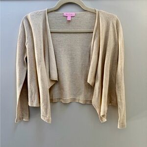 Girls Lilly Pulitzer Gold Shimmer Waterfall Open-Front Cardigan Sz L 8-10